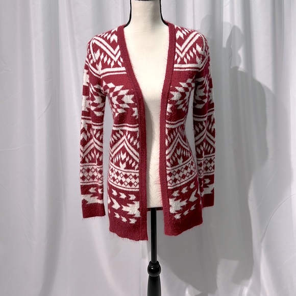 Charlotte Russe Red and White Open Front Cardigan - size Small - Picture 2 of 6